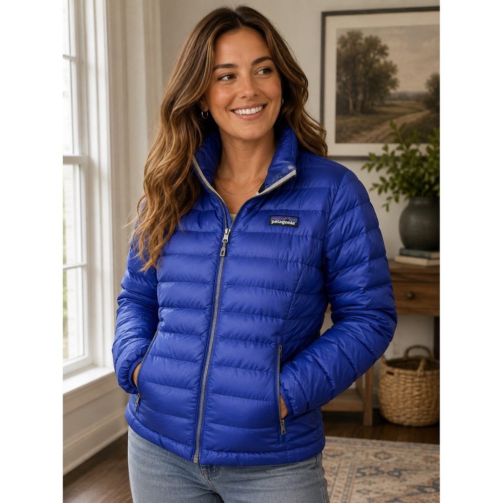 Patagonia Womens Down Sweater Jacket Blue Puffer Full Zip XS 84681